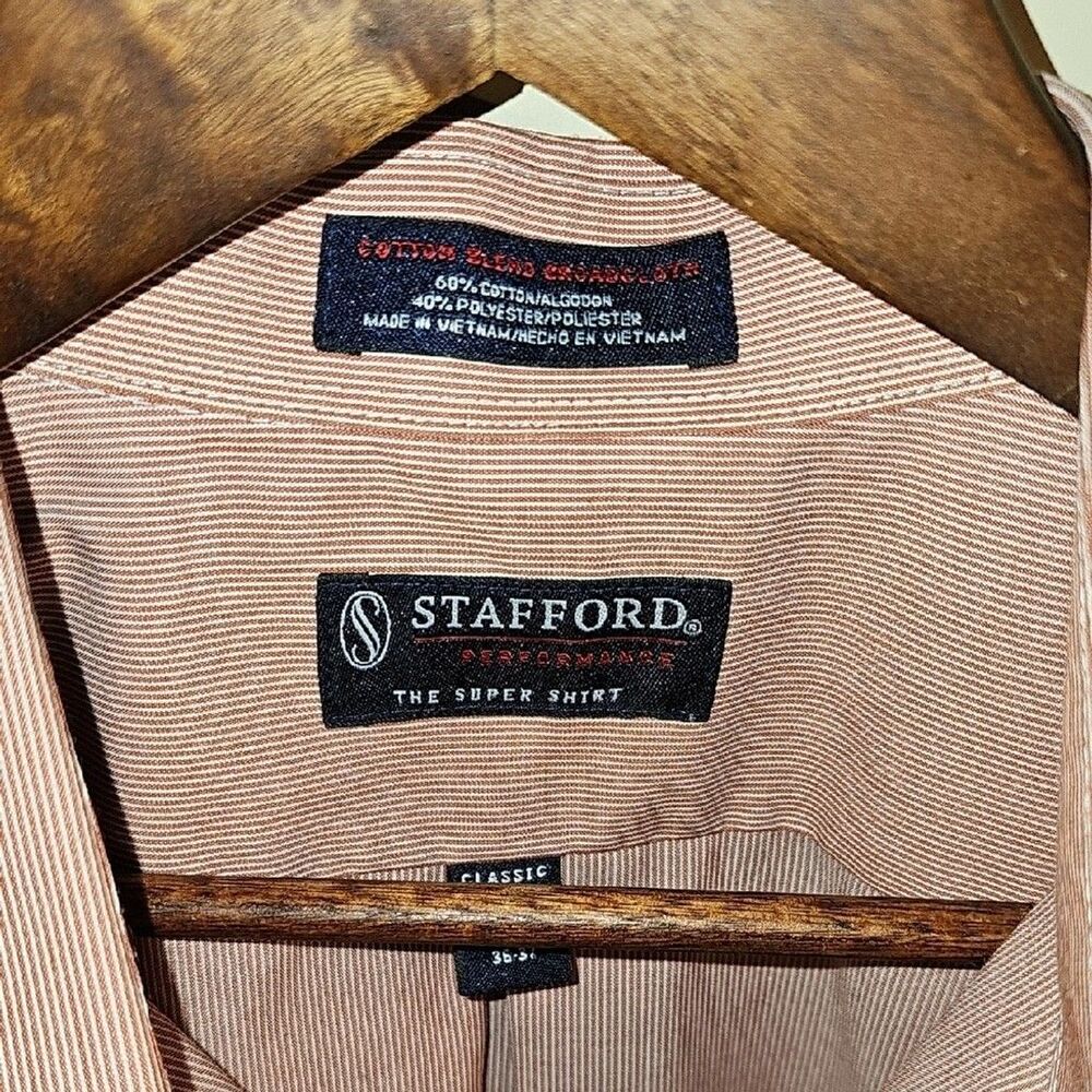 Stafford-Men's Red Striped Casual Button Down Shirt SIZE 17(36-37L) - Picture 3 of 8